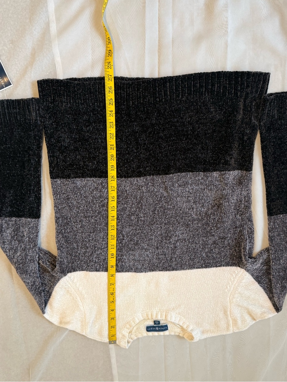 Karen Scott Cream, Gray & Black Striped Crewneck Sweater - Picture 5 of 7